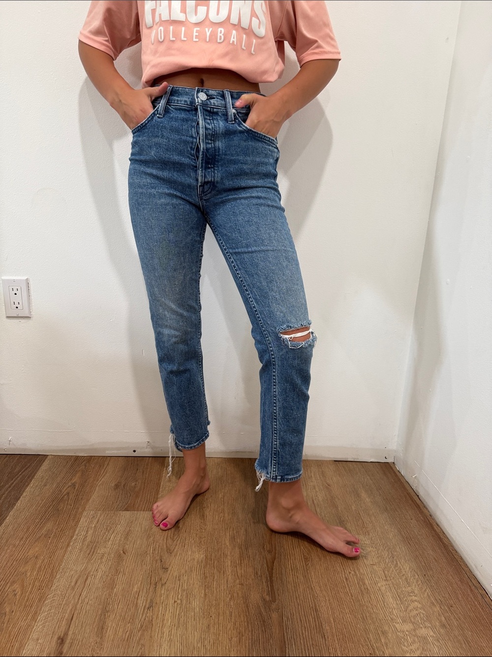 Mother The Tomcat High-Rise Cropped Ripped Jeans - Blue